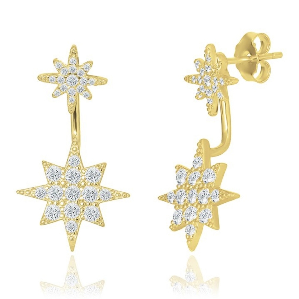 14k Gold-Plated Double Star Swarovski Crystal Drop Earring
